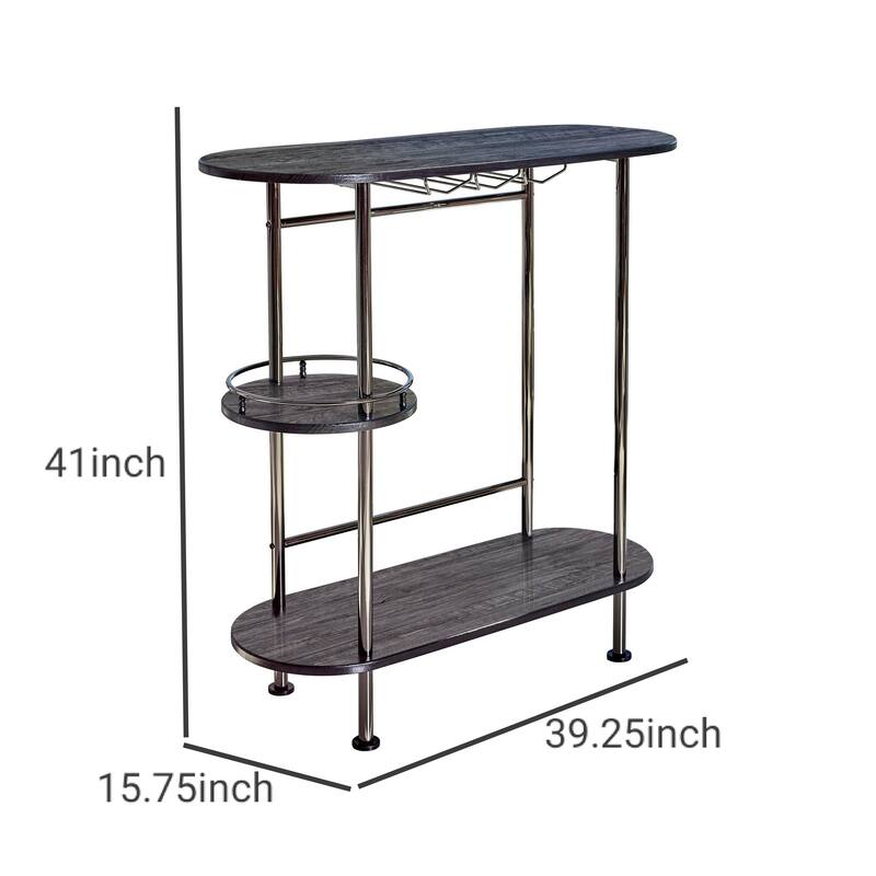 Oblong Shape Metal Bar Unit with Stemware Rack, Gray and Chrome On