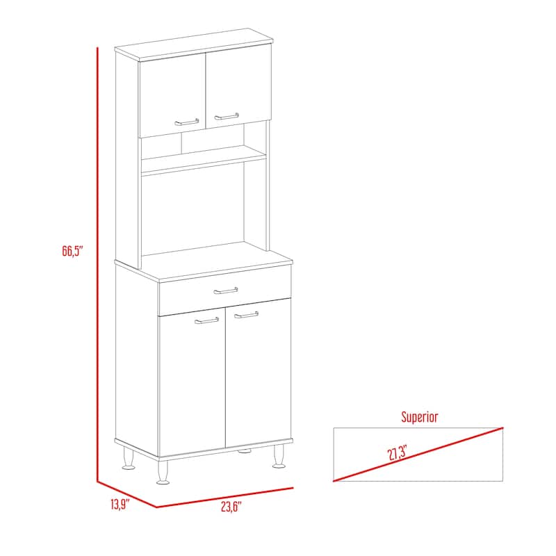 TUHOME Della 60 Kitchen Pantry with Drawer, 2 Cabinets, and Metal Legs - N/A