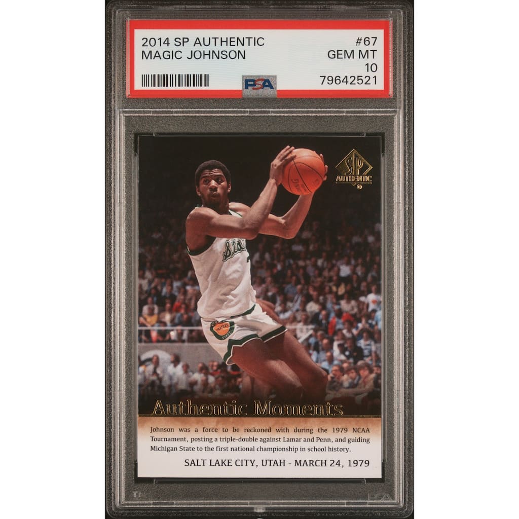 Magic Johnson 2014 Upper Deck SP Authentic Basketball Card #67 Graded PSA 10 - 8'6" x 11'6"