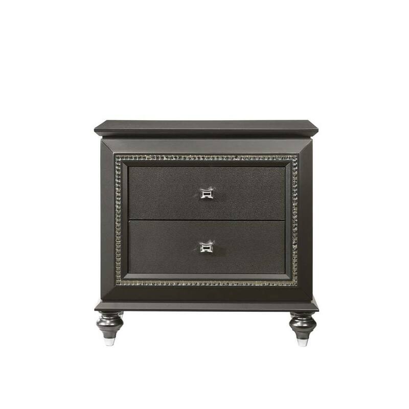 Contemporary Solid Wood Frame 2-Drawers Nightstand with Embossed Textures
