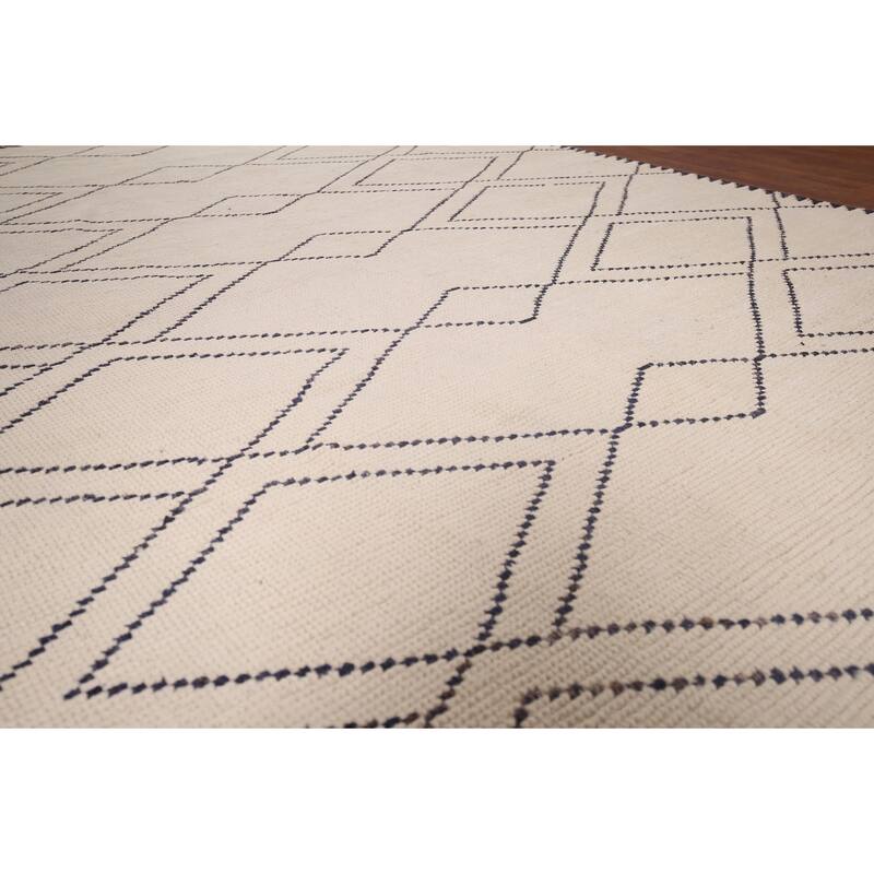 Trellis Geometric Ivory Moroccan Area Rug Handmade Wool Carpet - 7'11"x 10'9"