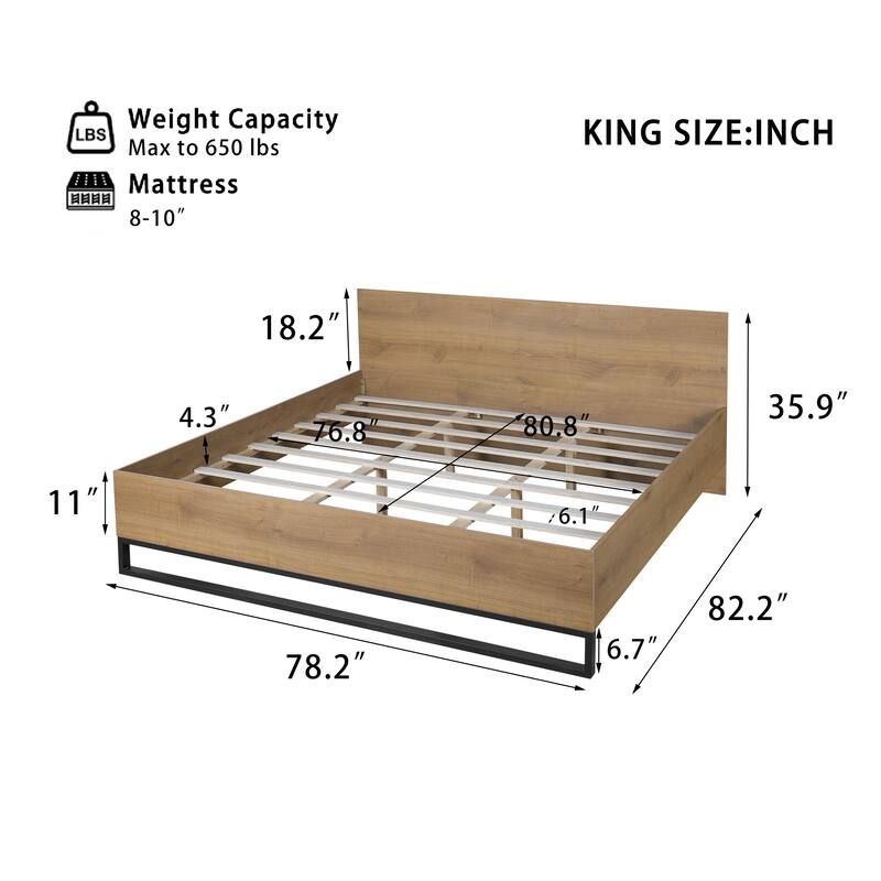 Roomfitters Engineered Wood Platform Bed Fram, Slatted Base Support, Easy Tool-Free Assembly, Natural