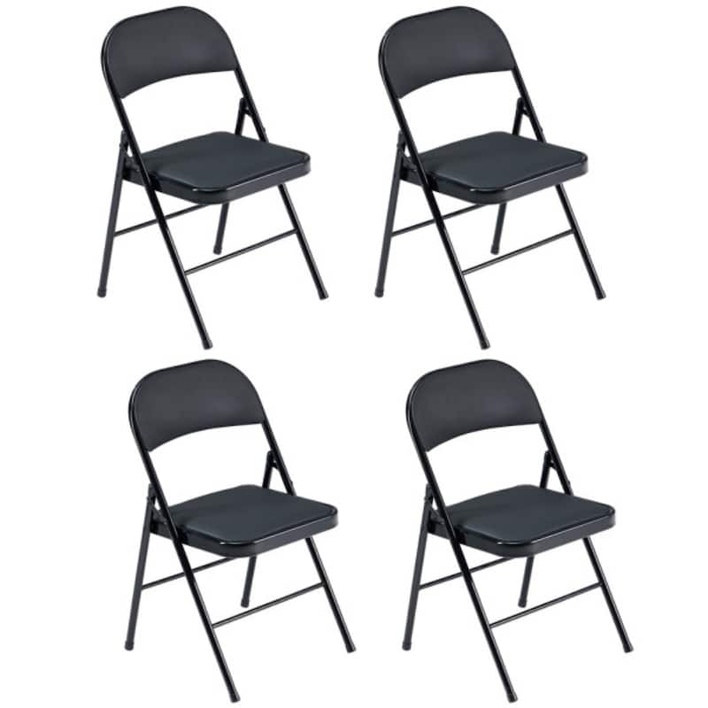 4pcs Elegant Foldable Iron & PVC Chairs for Convention & Exhibition Black - 15.75"L x 17.72"W x 30.71"H