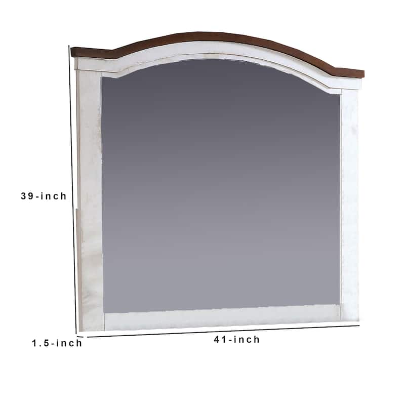 39 Inch Wooden Frame Mirror with Arched Top, White