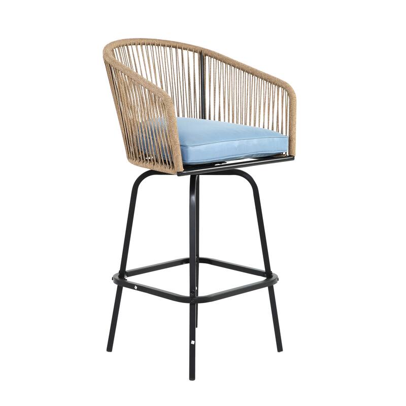 Outdoor Wicker Rattan Barstools with Armrests, Backrest, Set of 2/4