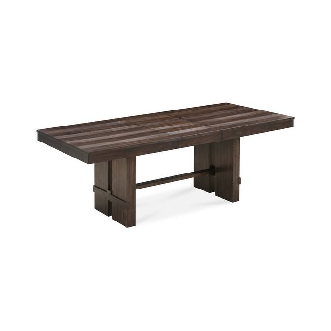 HomeRoots 84" Dark Brown Wood Self-Storing Leaf Trestle Base Extension Dining Table - 84 in. x 30 in. x 42 in.
