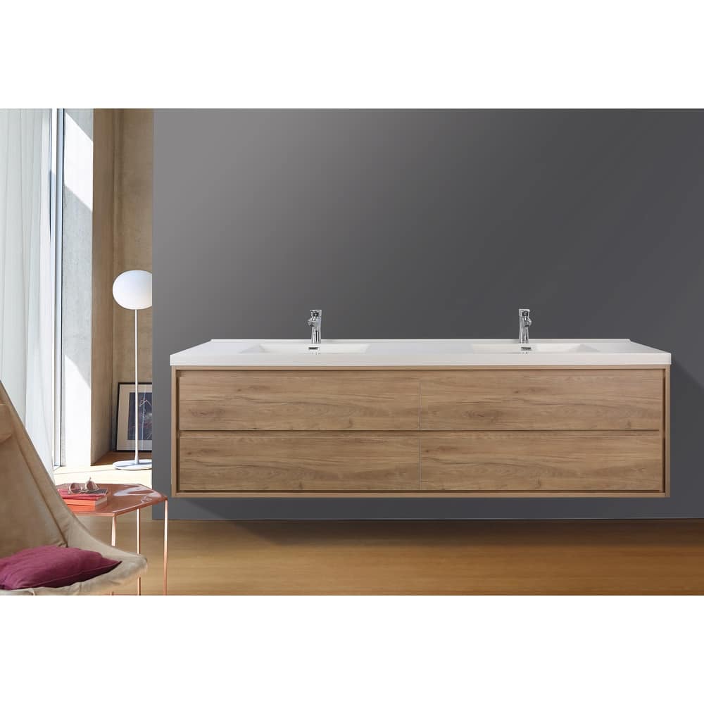 Sage 84" wall mounted bathroom vanity with double basin acrylic top