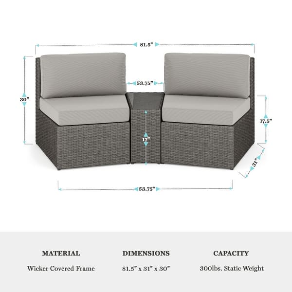 dimension image slide 4 of 6, Martha Stewart Outdoor Modular Rattan Wicker Sectional Sofa Seats & Side Table - 33"W x 31"D x 30"H