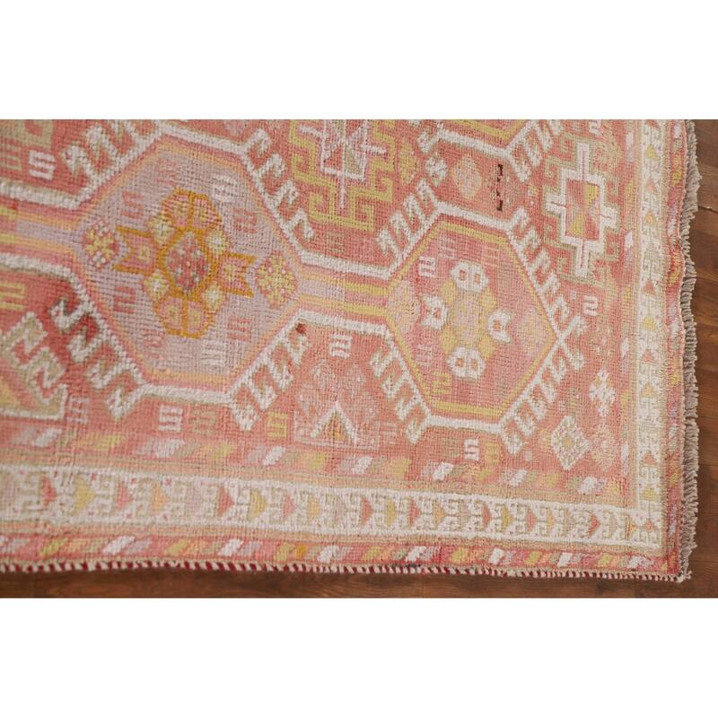 Tribal Pink Gabbeh Persian Vintage Runner Rug Handmade Wool Carpet - 3'9"x 9'2"