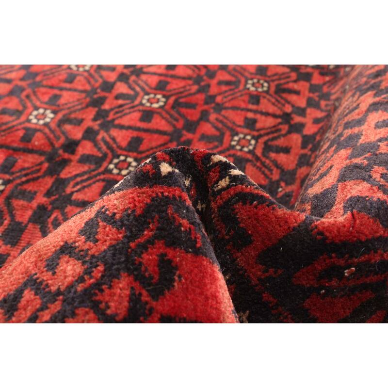 ECARPETGALLERY Hand-knotted Baluch Dark Red Wool Rug - 3'3 x 6'10