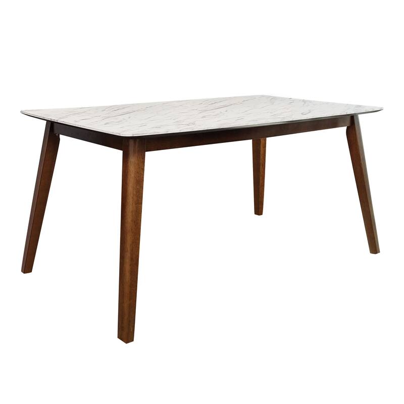 Bairdy Natural Walnut and White Faux Marble Top Dining Table