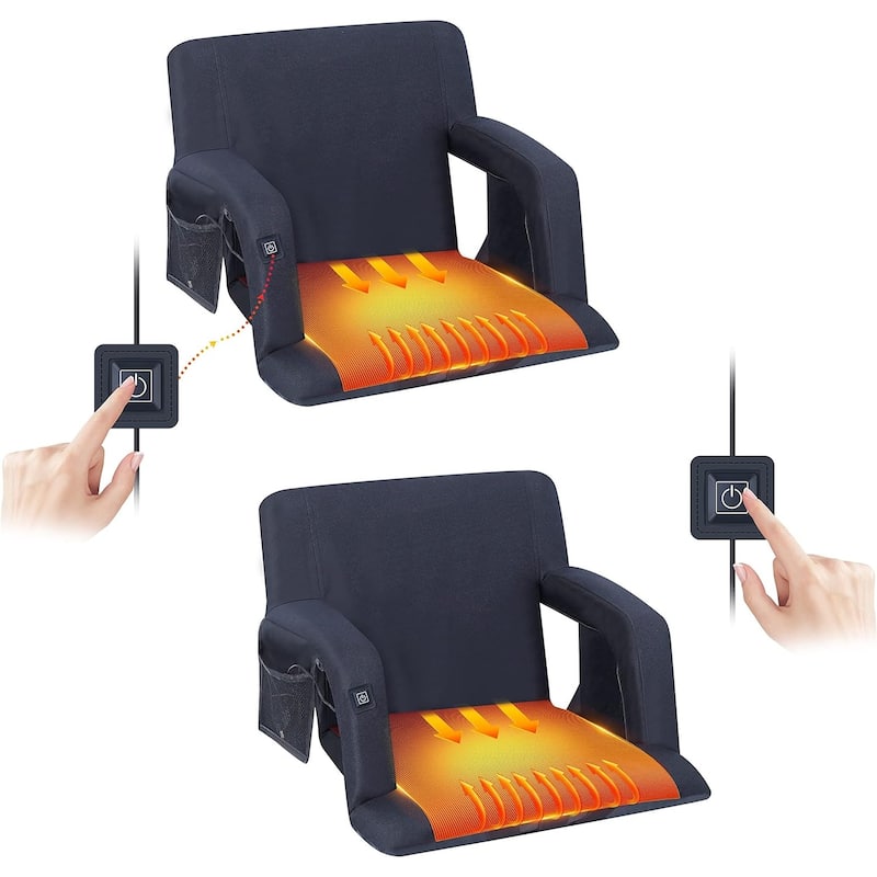 Heated Stadium Seats, 5 Reclining Positions Bleacher Chairs with Padded Armrests, NO Power Bank - 2-Pack