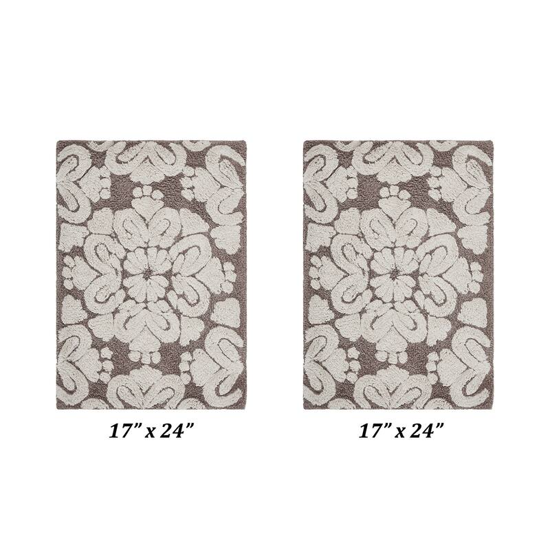 Better Trends Medallion Collection 100% Cotton 2-Pc Set Bathroom Rugs-Soft & Super Absorbent, Non-Skid Latex, Machine Washable