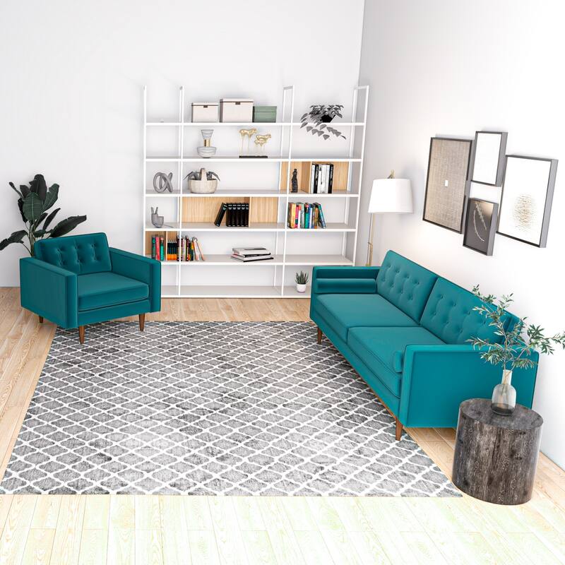 Kohan Mid Century Pillow Back Velvet Sofa and Lounge Chair Set