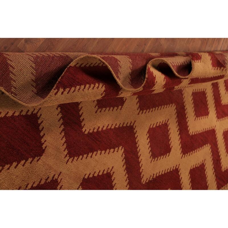 Hand Knotted Oriental 100% Wool Carpet Modern Geometric Red Moroccan Area Rug - 11' 7'' X 8' 10''