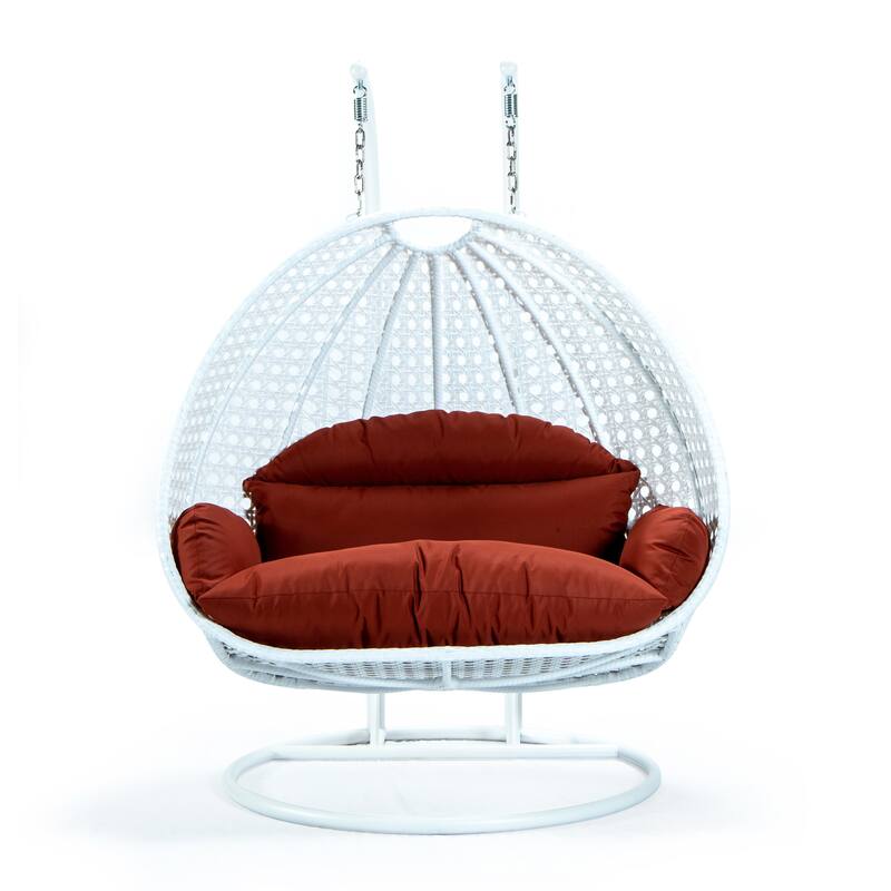 Egg-Shaped Swing Chair with Stand 2-Person Outdoor Patio Swing - Iron Frame & All-Weather Washable Cushions