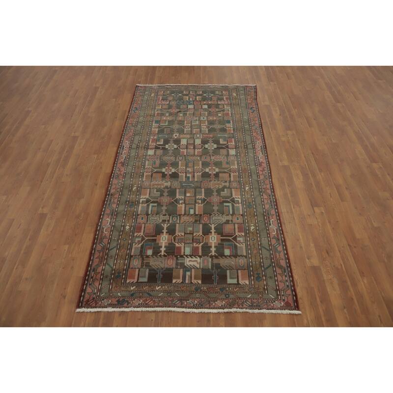 Hand Knotted Oriental 100% Wool Carpet Traditional Tribal Greys & Charcoal Ardebil Area Rug - 8' 11'' X 4' 8''