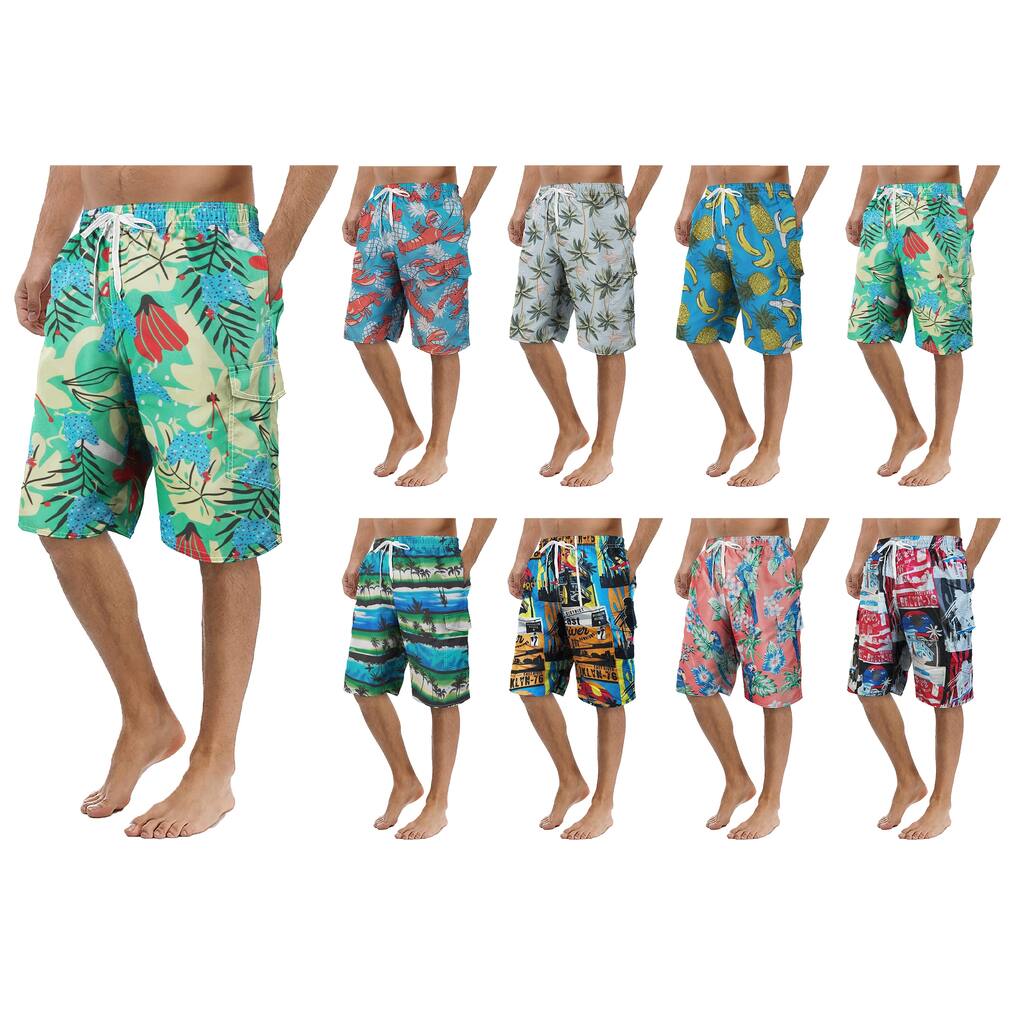 3Pack Mens Quick Dry Cargo Swim Trunks Beachwear With Pockets Solid Flex Board Shorts
