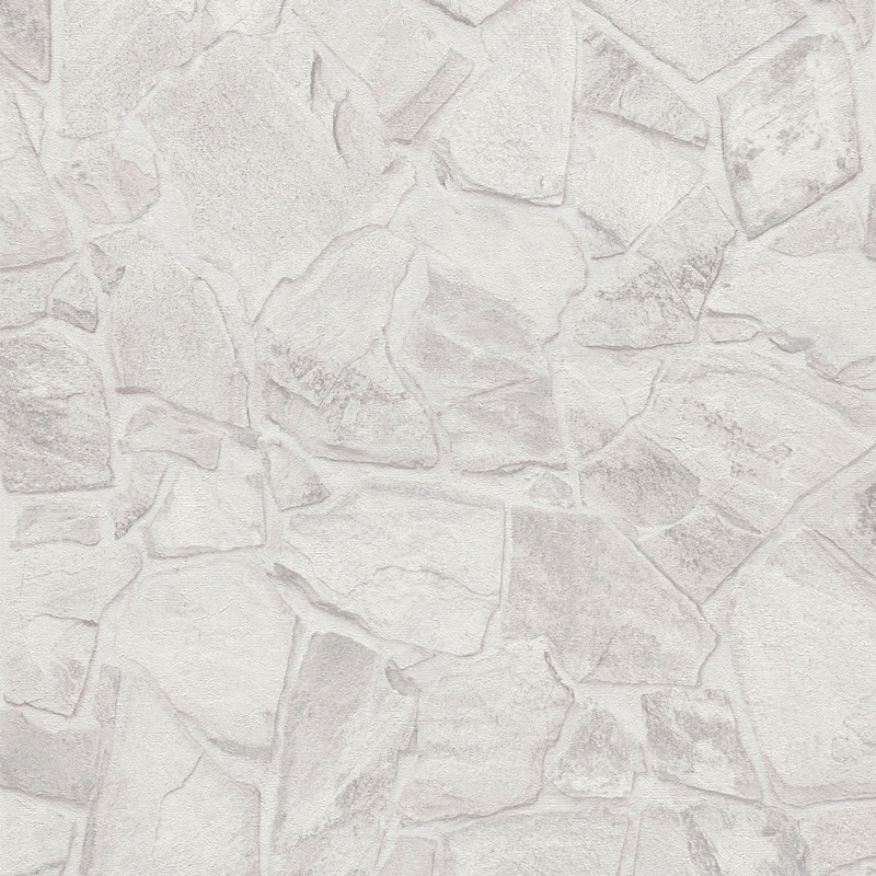 Galerie Wallcoverings Bricks and More Collection Slate Stone Wall Matte Finish Vinyl on Non-woven Wallpaper Roll - 33-feet long x 21-inches wide - White