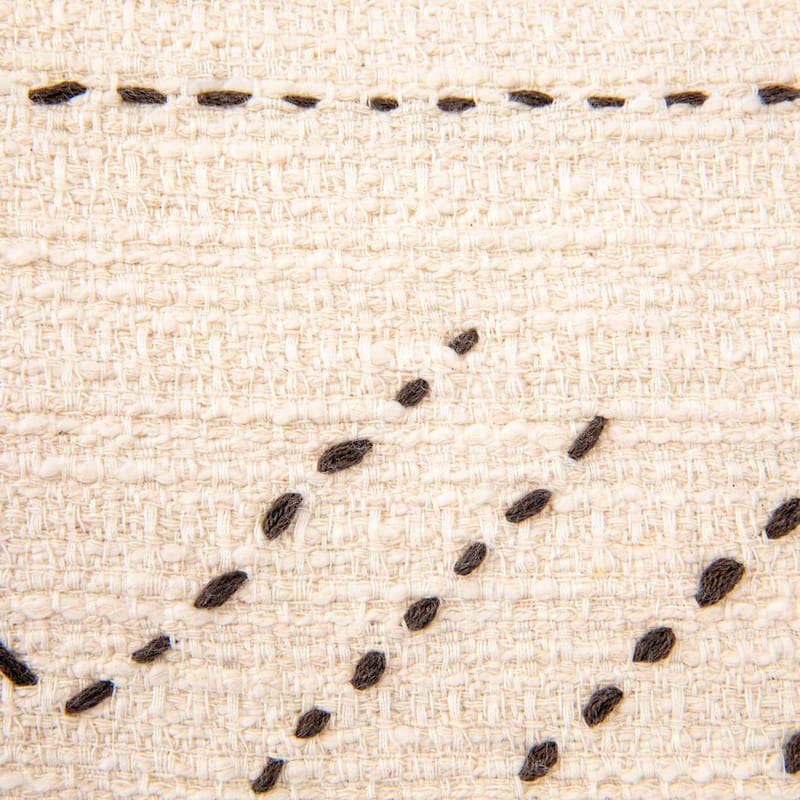 Hand-Embroidered Cotton Lumbar Pillow with Kantha Stitch