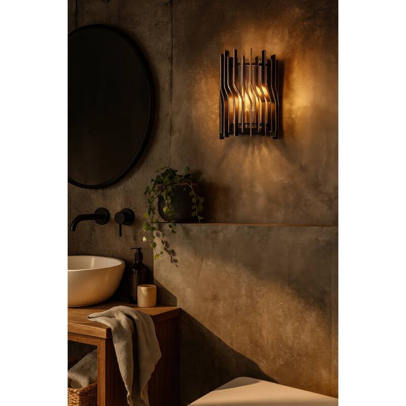 Varaluz Park Row Wall Sconce - Matte Black/French Gold - 4.75"D x 8"W x 11"H