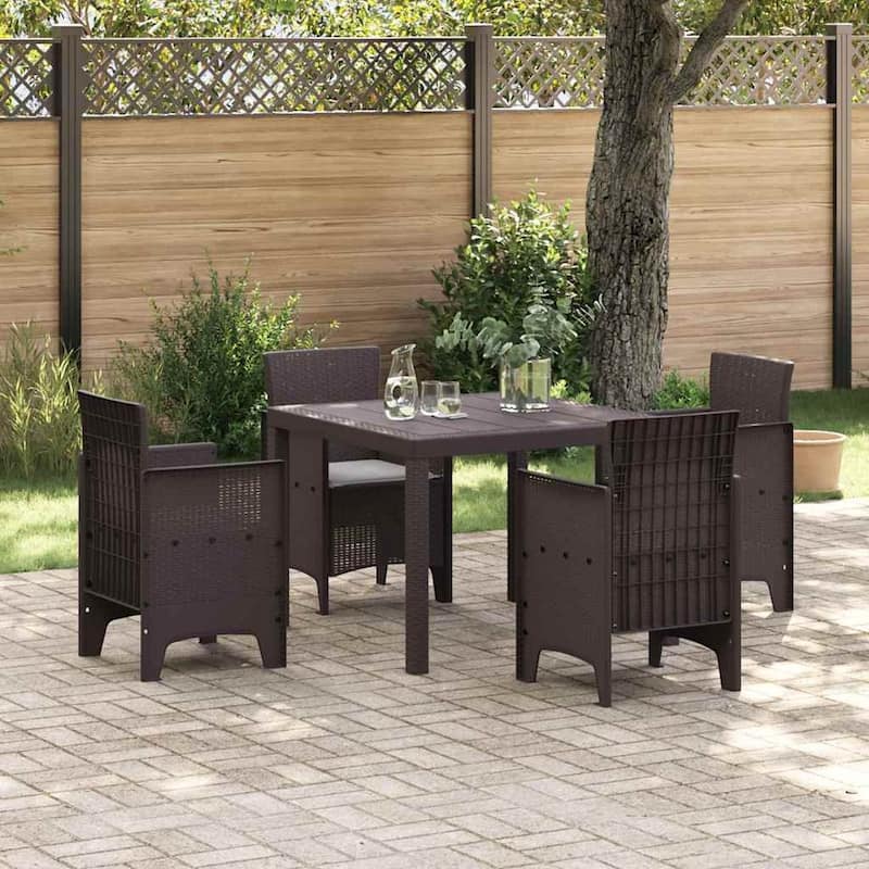 vidaXL Garden Dining Set 3/5 pcs Anthracite/Brown Polt rattan - 100 x 100 x 73 cm - Brown/ Light gray/ 4 seater