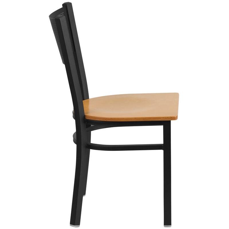 Black Grid Back Metal Restaurant Chair - 17.25"W x 20"D x 33.25"H