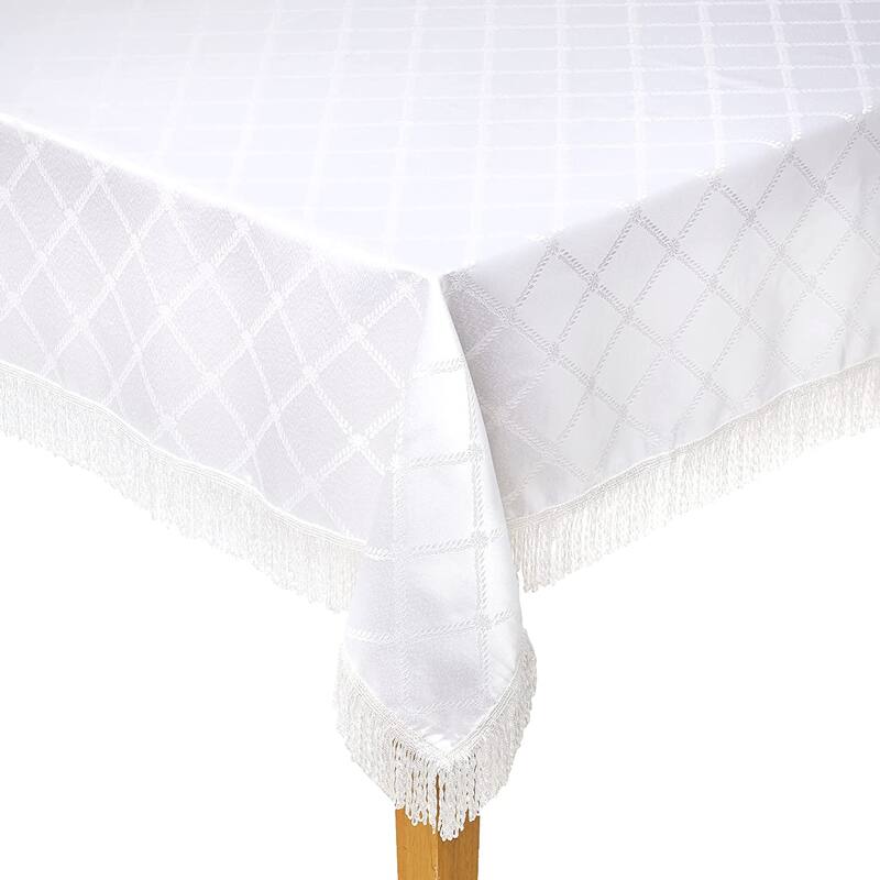 Violet Linen Diamond Damask Design Fringes Tablecloth