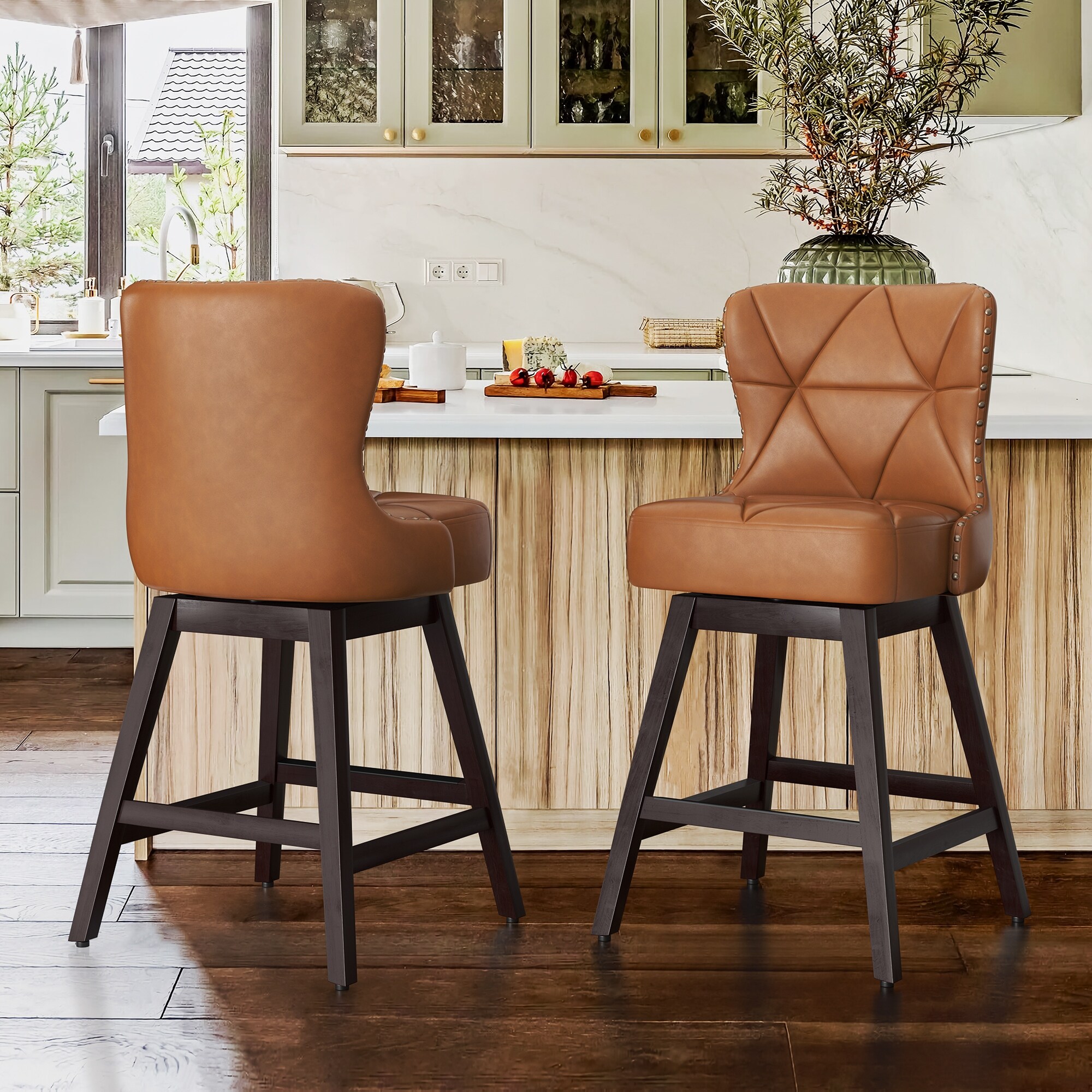 Tan leather swivel bar sale stools