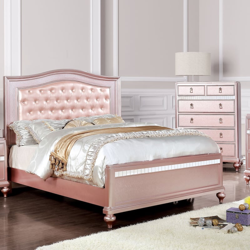 Furniture of America Gibson Contemporary Pink 2-Piece Faux Leather Tufted Headboard Panel Bed and Chest Set - Queen