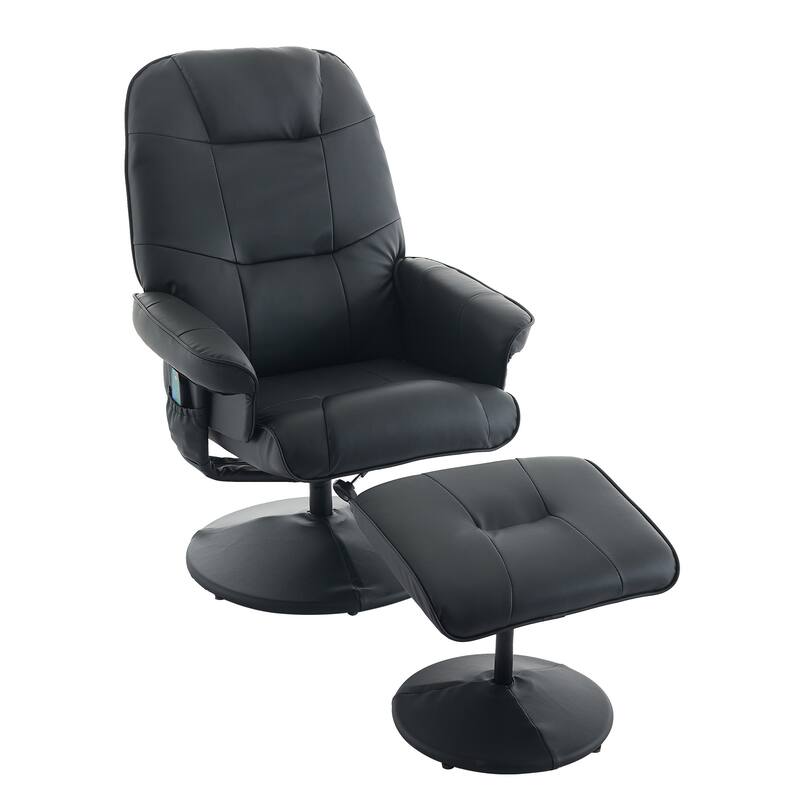 Massage Recliner Chair, 360° Swivel PU Leather Reclining Chair with Wrapped Base, Seat Heating and 140° Adjustable Backrest