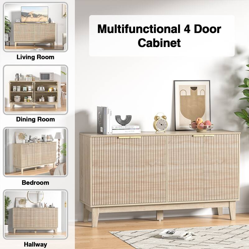 Anmytek Modern 4-Door Wood Buffet Sideboard 55" Wide Rectangular Storage Cabinet with Adjustable Shelves