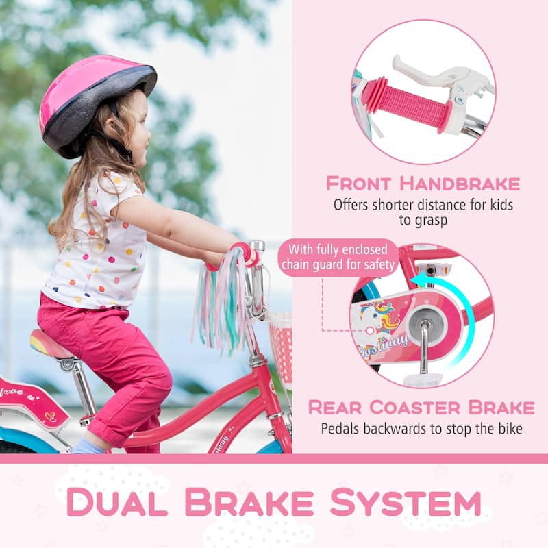 Girls Bike with Basket Doll Seat Training Wheels Ages 3 to 8
