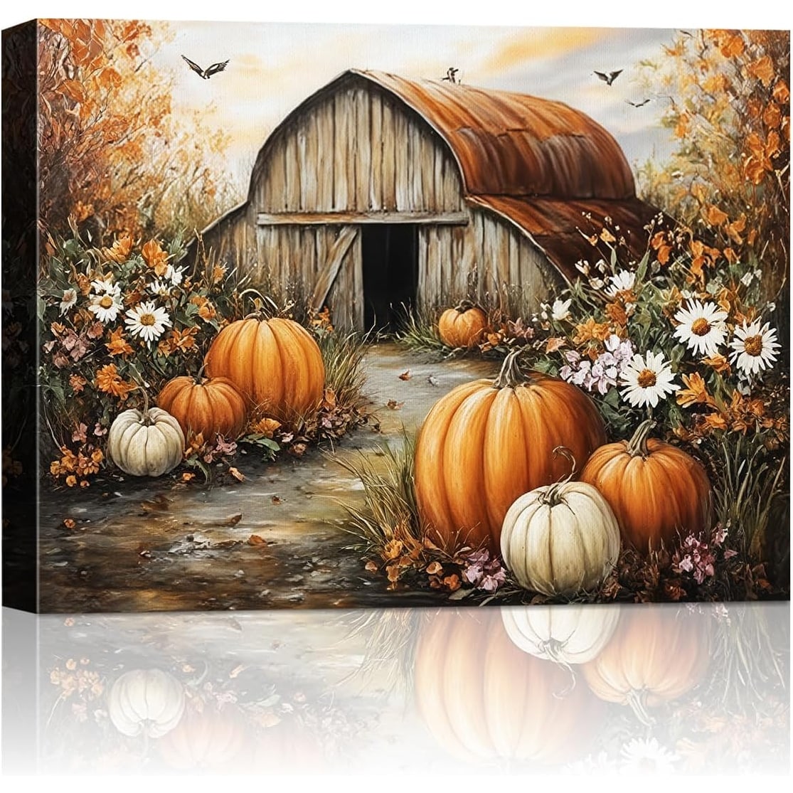 Autumn Pumpkin Barn Framed Wall Art Decor