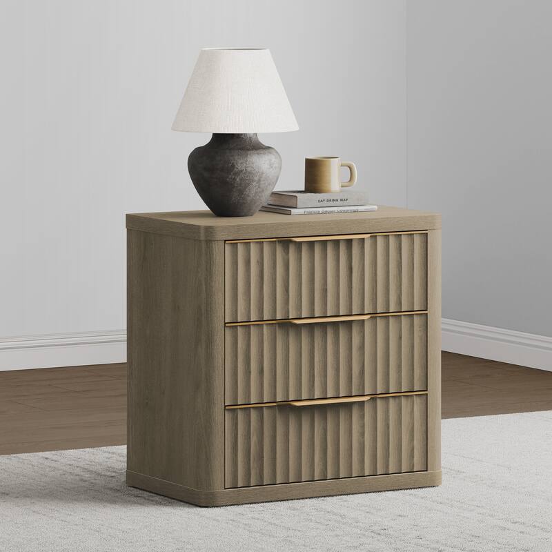 Versatile Retro Nightstand 3 Drawers Wavy Design