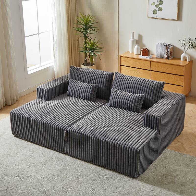 Oversized Corduroy Chaise Lounge Couch - No-Assembly Sleeper Sofa with Plush Recliner