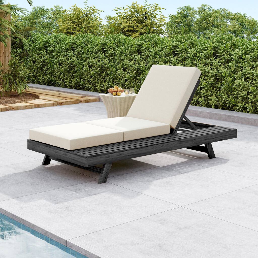 Christopher Knight Home - Tilson Outdoor Acacia Wood 4-Position Adjustable Chaise Lounge with Water-Resistant Cushion - 79"L