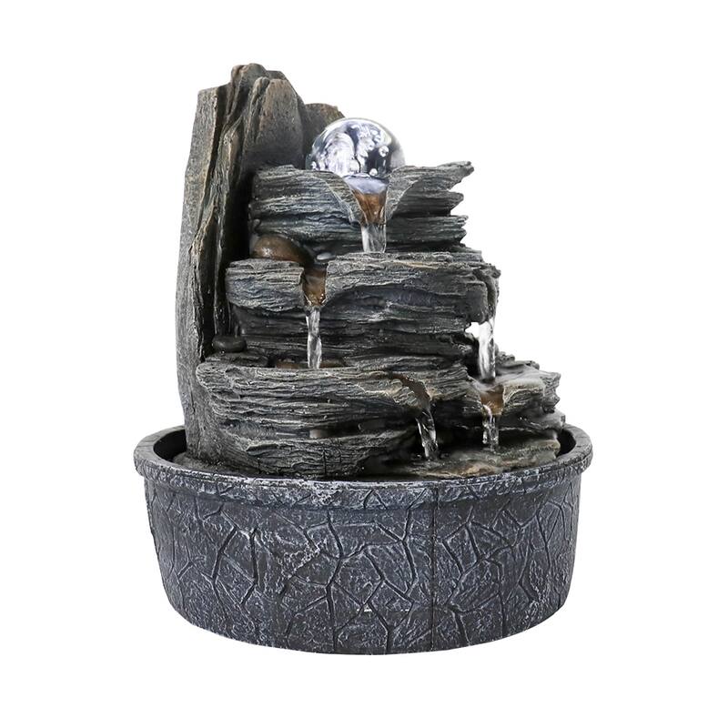 Cascading Fountain w/Light & Ball Indoor Waterfall Fountain for Home