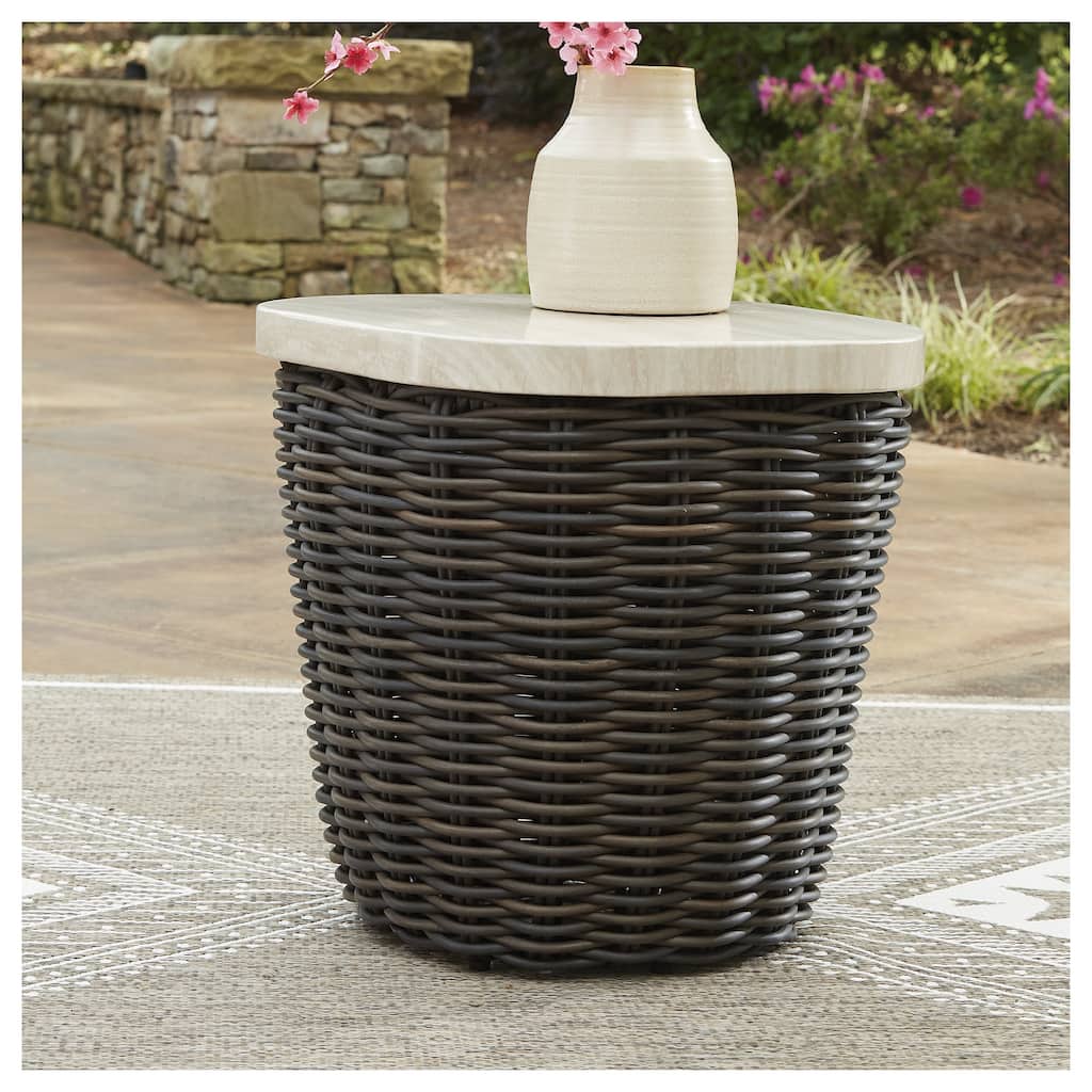 Signature Design by Ashley Kimora Beige/Dark Brown Outdoor End Table - 22.5" W x 22.5" D x 23" H