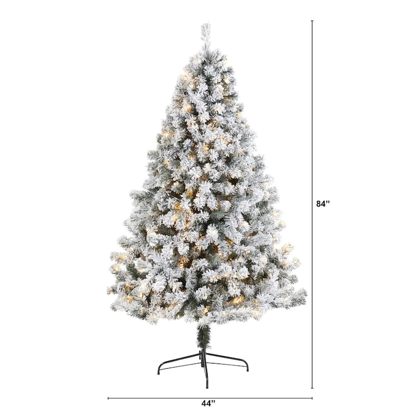 7ft Pre-Lit Artificial Christmas Tree - Flocked Frosted Fir with Stand & 350 Lights - White - 84