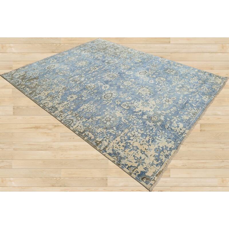 Hand Knotted LoomBloom Blue Turkish Oushak Wool Transitional Rug - 8' 2'' x 10'