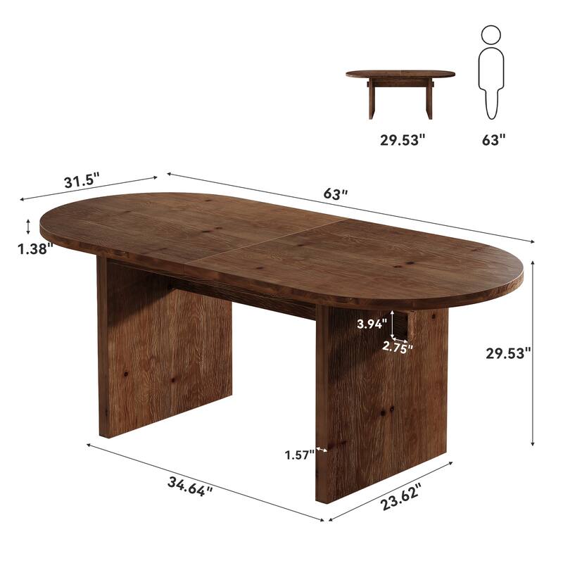 55" Rustic Oval Wood Dining Table for 6, Farmhouse Kitchen Table
