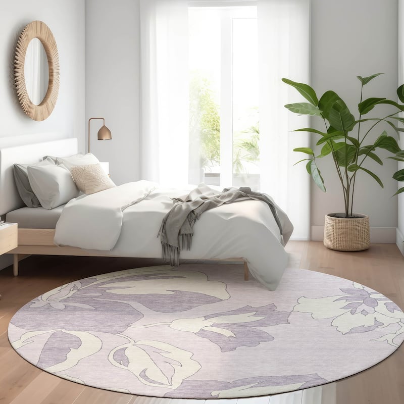 Premium Washable Super Soft Modern Floral Mayfield Rug - Lavender - 8' x 8'