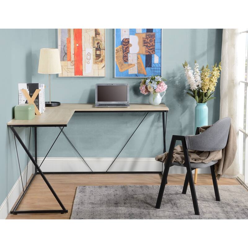 Acardia L-Shape Corner Desk - Beige/Natural/Tan - Oak Finish