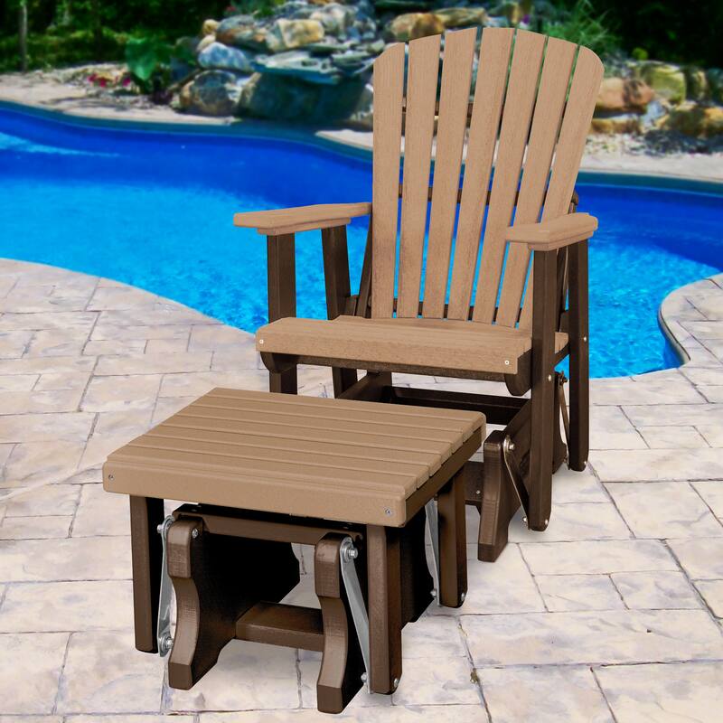 American Furniture Classics Fan Back Glider and Ottoman Glider, Made in the USA - Cedar on Tudor Brown