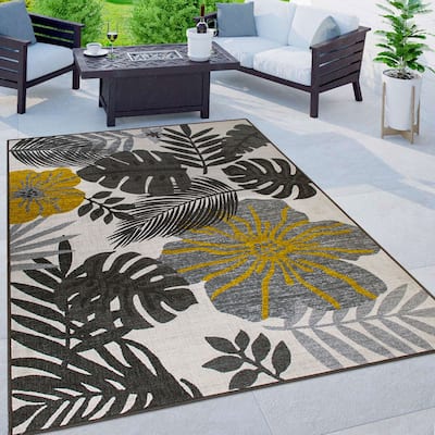 Tropical Floral Leaves Indoor/Outdoor Area Rug