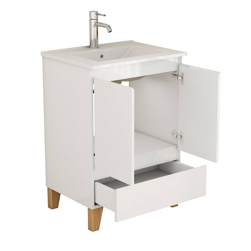 24" Bathroom Vanity with Sink, Wall-Mounted Floating Plywood Bathroom Storage Cabinet with Drawers