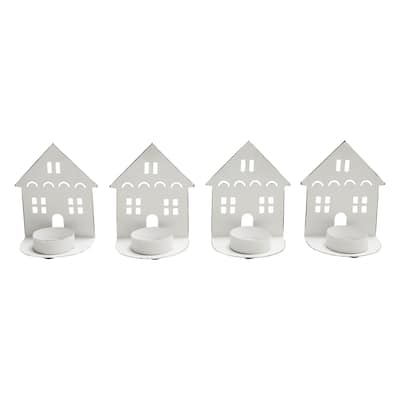 Tealight Holder House Antique White Set of 4 4.5x3.75x2.25 - N/A