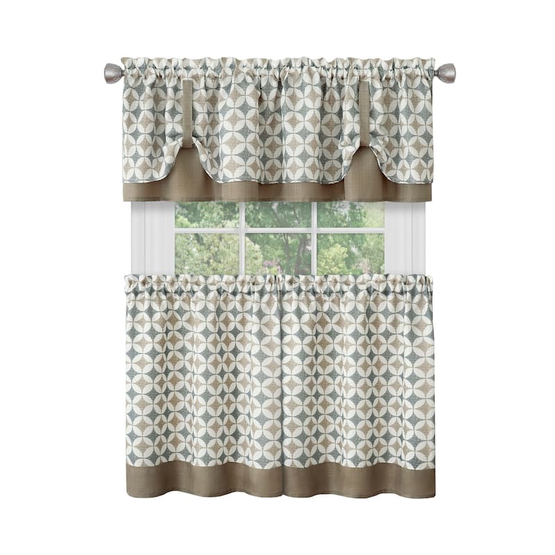 Callie Window Curtain Tier Pair and Valance Set - 58x24 - Taupe/Silver