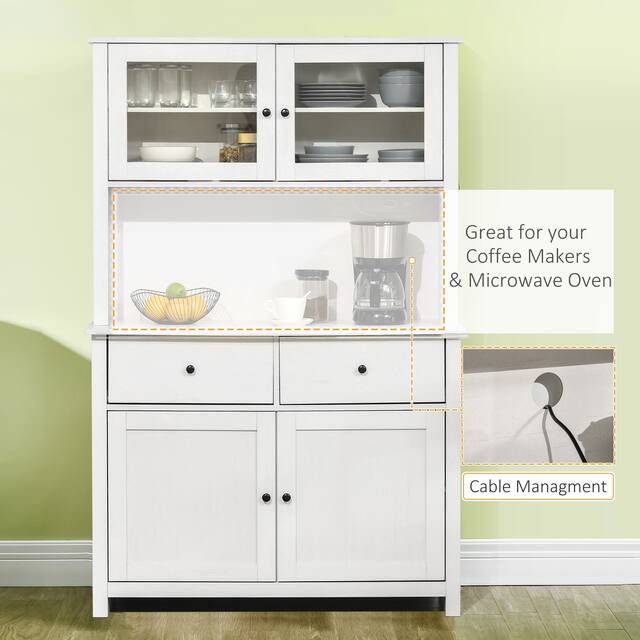 HOMCOM 63.5" Kitchen Buffet with Hutch, Pantry Storage Cabinet with 4 Shelves, Drawers, Framed Glass Doors